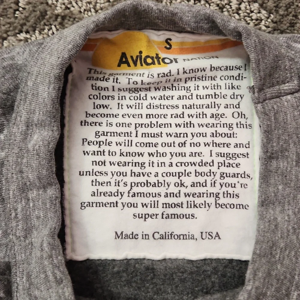 Aviator Nation Gray Sweatshirt with Yellow, Orange, Pink & Purple Stripes